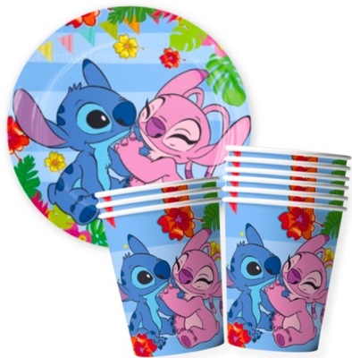 STITCH Lilo&Stitch zestaw KUBKI + TALERZYKI 20 szt. dekoracja urodziny