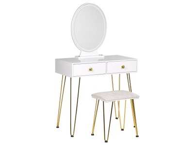 Toaletka biało-złota 2 szuflady i lustro LED