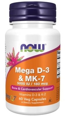 NOW FOODS MEGA D-3 & MK-7 60kaps WITAMINA D3 5000IU K2MK-7 KOŚCI