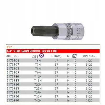 Nasadka trzpieniowa bit 1/4'' TORX TAMPER T25H dł.