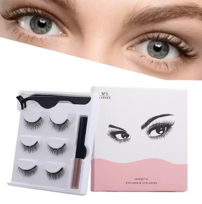 Hla-SZTUCZNE RZĘSY MAGNETYCZNE 6 SZTUK+PĘSETA+EYELINER