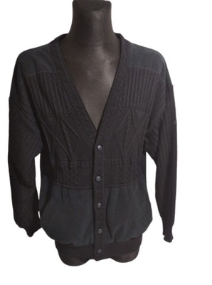 sweter wełniany warkocz rozpinany męski zamszowe wstawki pierre cardin XL