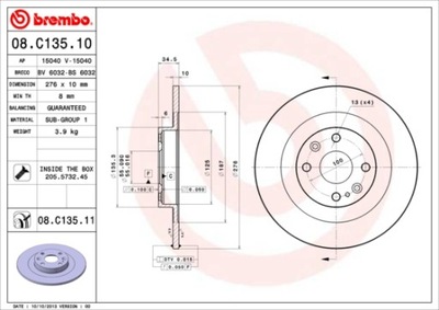 BREMBO 08.C135.11 DISKU STABDŽIŲ 