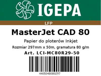 Papier w roli do plotera CAD 80g/m 297x50 IGEPA