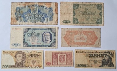 Zestaw Starych Banknotów Polskich 1944 1946 1947 1948 1979