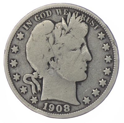 1/2 dolara - Half Dollar - Barber - D - 1908 rok