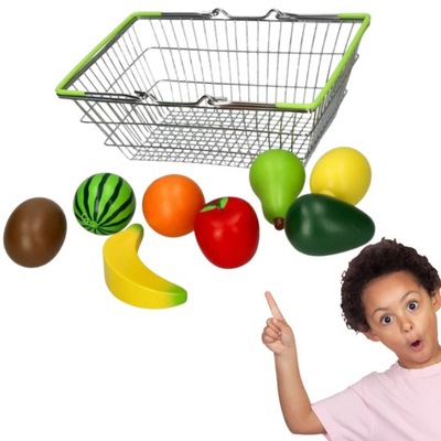 LELIN Koszyk zabawkowy na zakupy dla dzieci z owocami