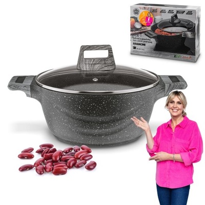 Czarny GARNEK MARMUROWY non-stick garnek INDUKCJA GAZ z pokrywką 4,5L