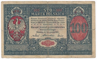 Polska, 100 marek 1916, jenerał, st. 5