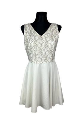 Biała Koronkowa Piękna Sukienka Damska L 40