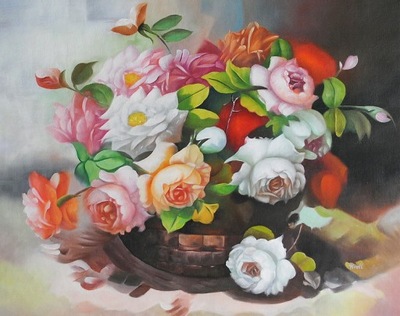 Róże, kwiaty, obraz olejny, 50x60cm