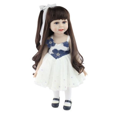 Biała sukienka długie włosy dress up lalka 45cm