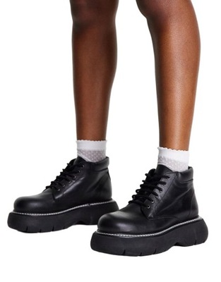 TOPSHOP BOTKI CZARNE PLATFORMA WIĄZANE 38 KZM 38