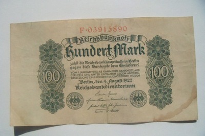 Banknot Niemcy 100 Marek 1922 r.