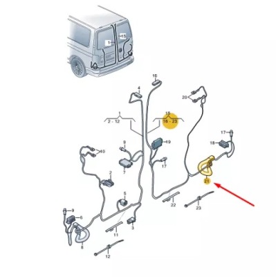 Vw transporter vi t6 rear правый wing door проводка grommet 7h0971840d фото №1