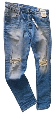 Denim męskie spodnie jeansowe z przetarciami W32L32