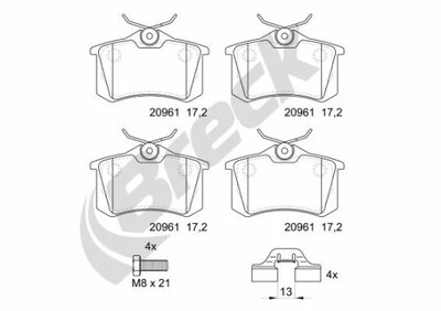 KLOCEK ТОРМОЗНОЙ КОМПЛЕКТ. ЗАД AUDI A1, A2, A3, A4, A6,