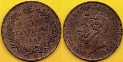 WŁOCHY 5 Centesimi 1867 r. M