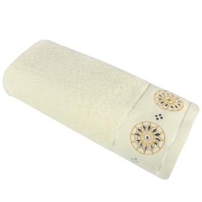 Ręcznik Bawełniany 70x140cm z ozdobnym haftem kremowy