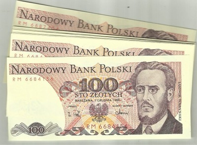 100 złotych 1988 ser. RM stan UNC przesunięty druk