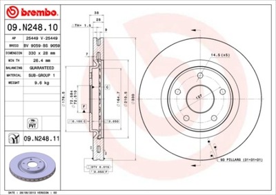 DISCOS DE FRENADO PARTE DELANTERA BREMBO 09.N248.11 09N24811  