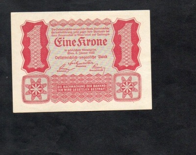 BANKNOT AUSTRIA -- 1 korona -- 1922 rok