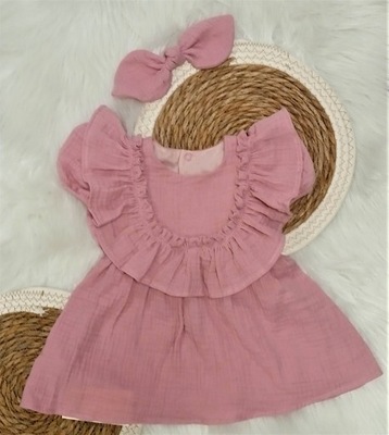 Sukienka muślinowa niemowlęca różowa MROFI roz.80
