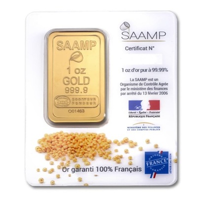 Sztabka czystego złota 1 uncja SAAMP Au. 999