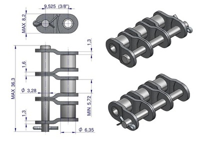 PÓŁOGNIWO ЦЕПИ P06B-3 (R3 3/8) WARYŃSKI ( SPRZEDAWANE PO 5 )