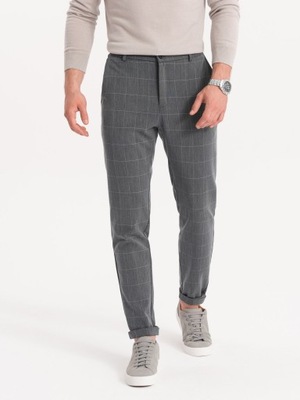 Spodnie męskie delikatna krata szare V2 P0120 XL