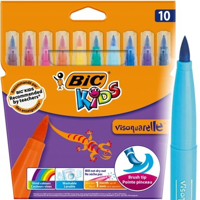 BIC Kids VISAQUARELLE FLAMASTRY PĘDZELKOWE Pisaki 10 kolorów