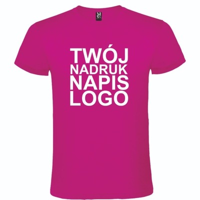 Męska koszulka T-shirt z twoim napisem nadrukiem logo różowa roz. M