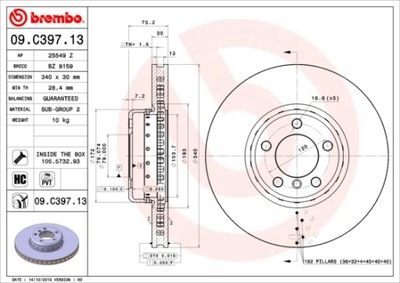 DISCOS DE FRENADO PARTE DELANTERA BREMBO 09.C397.13 09C39713  