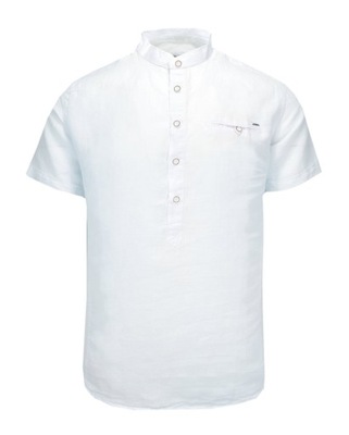 Biała Koszula Casualowa Lniana ze Stójką XL