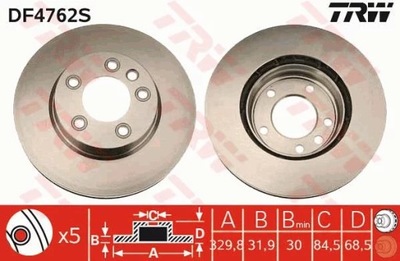 TRW DF4762S ДИСК ТОРМОЗНОЙ 330X32 V 5-O PORSCHE CA