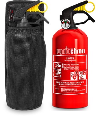 EXTINGUIDOR OGNIOCHRON DE AUTOMÓVIL DE POLVO BC 1KG CON POKROWCEM AL RZEP SOPORTE  