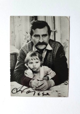 LECH WAŁĘSA autograf na zdjęciu z synem