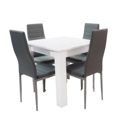 Zestaw stół Modern 80 biały 4 szare krzesła Nicea tapicerowane
