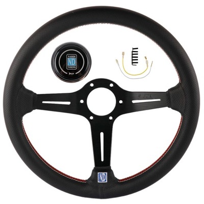 LEKKA 14-CALOWA STEERING WHEEL ZE STOP ALUMINIUM ND Z PRAWDZIWEJ LEATHER ~7352  