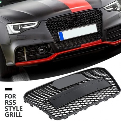 FOR STYLU RS5 FRONT SPORT HEX HEX HONEYCOMB HOOD RADIATOR GRILLE GLOSS BLACK FOR AUDI  