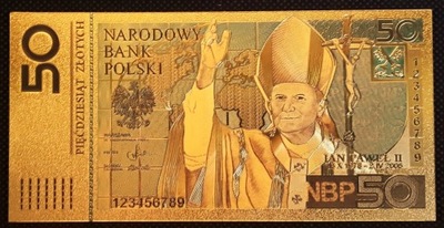 50 złotych JP II, Banknot kolekcjonerski pozłacany