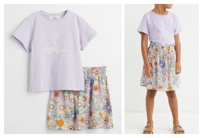 H&M komplet kwiaty spódniczka t-shirt 134/140