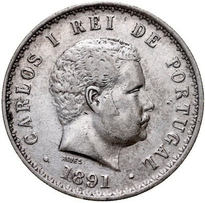 B140. Portugalia, 500 reisów 1891, Karol I, st 3-2