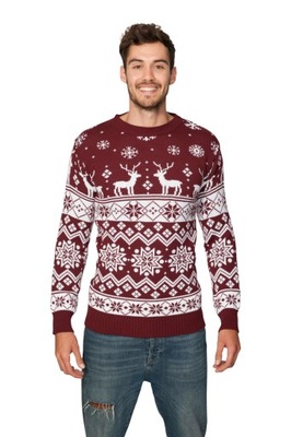 Sweter świąteczny norweski w renifery -bordowy XXL