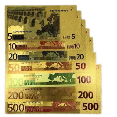 EURO ZŁOTE BANKNOTY KOMPLET 7sztuk kolorowe 24k