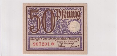 50 Fenigów Gdańsk 1919 - UNC Miłczak GN11