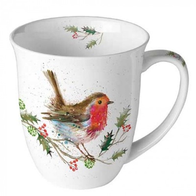 Ambiente, porcelanowy kubek 400ml - Winter Robin, ptak-rudzik