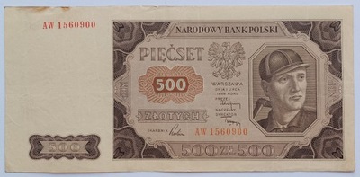 Banknot PRL 500 zł 1948 rok SERIA: AW