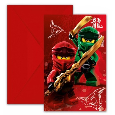 ZAPROSZENIA KOPERTY LEGO NINJAGO 6 SZT URODZINY