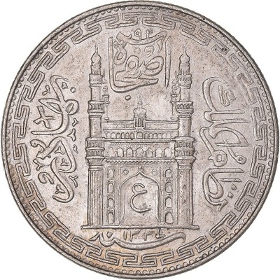 Moneta, India, Rupee, AG 1337/8, Hyderabad, MS(63)